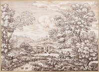 K V 059
<br/>
Rivierlandschap met twee zittende mannen
<br/>
<em>Onofri, Crescenzio (1634-1714)</em>